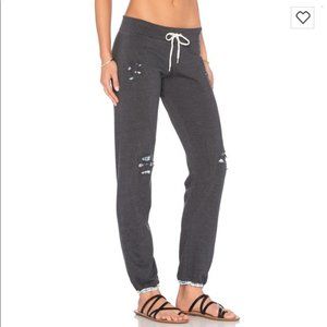 PINK MONROW Vintage Plaid Distressed Sweatpants